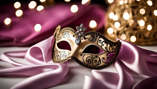 Elegant Venetian Mask on Pink Satin photo