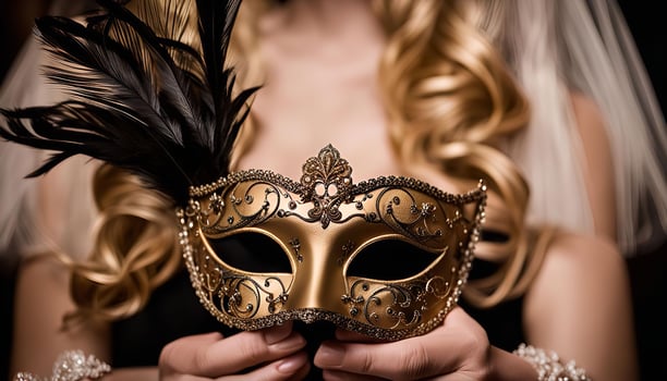 Golden Venetian Mask Held by a Woman photo