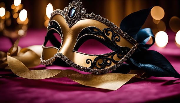 Golden Venetian Carnival Mask with Black Lace and Rhinestones photo