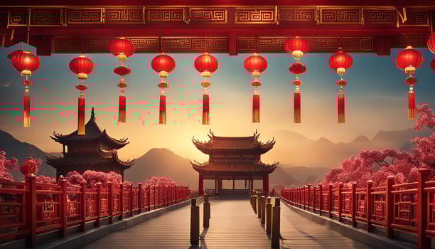Chinese New Year Celebration in a Traditional Pagoda photo