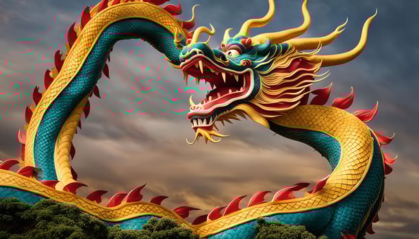 A Majestic Chinese Dragon Statue photo