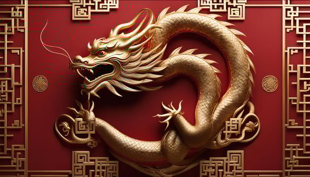 Golden Dragon on Red Background photo