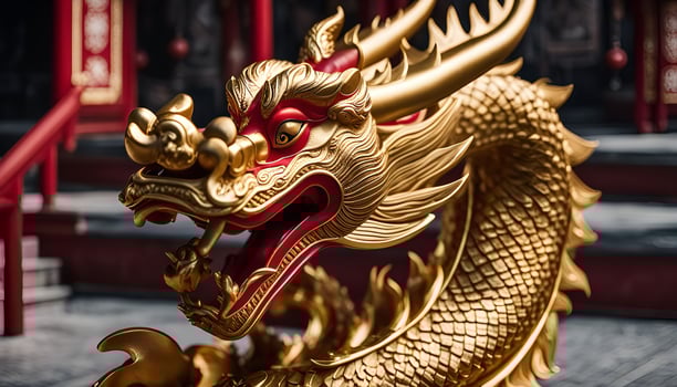 Golden Dragon Statue in Chinese Temple photo