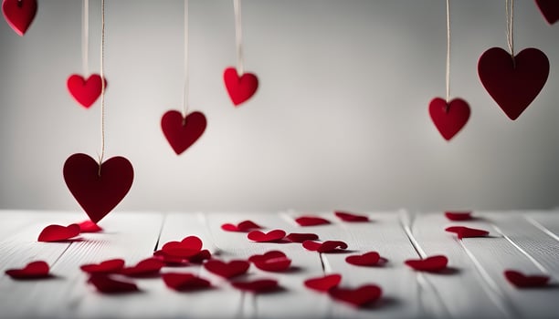 Red Hearts Hanging Above a White Table photo