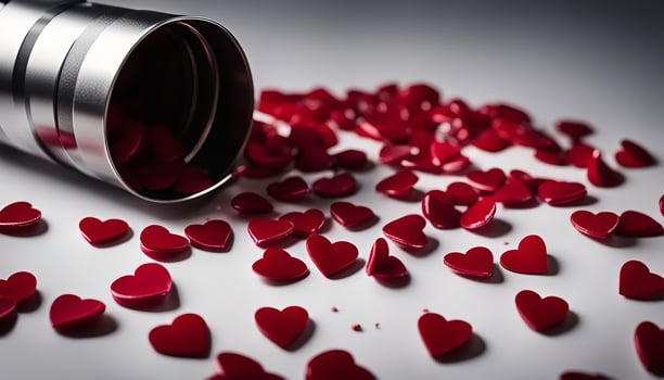Red Hearts Overflowing From a Metallic Container photo