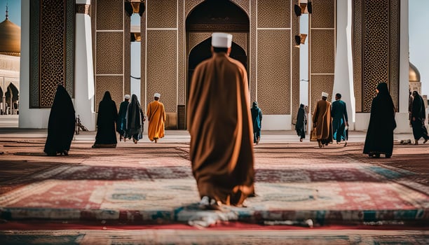 Mosque Interior with Worshippers photo