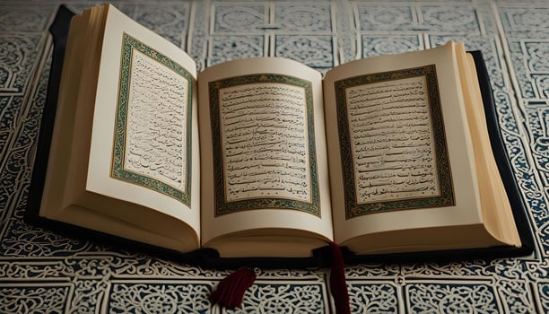 Open Quran with a Ornamental Patterned Rug photo