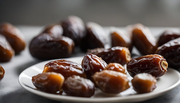 Close-up of Dates on a White Plate photo