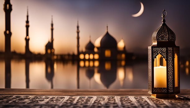 Ramadan Lantern and Mosque Reflections photo