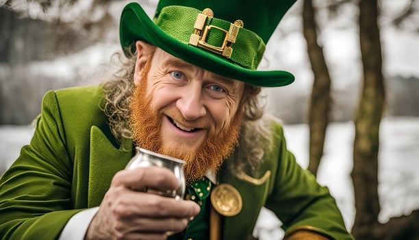 A Cheerful Leprechaun Holding a Cup photo