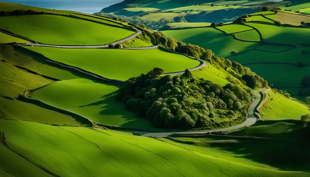 Serene Winding Road Through Rolling Green Hills photo