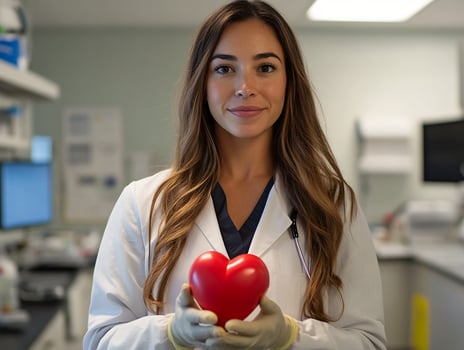 Young Doctor Holding a Heart Model with Gloves photo