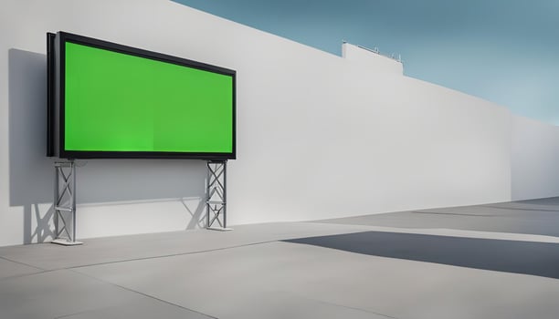Blank Green Screen Billboard in Front of a White Wall photo