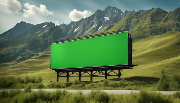 Green Screen Billboard in Mountain Landscape photo