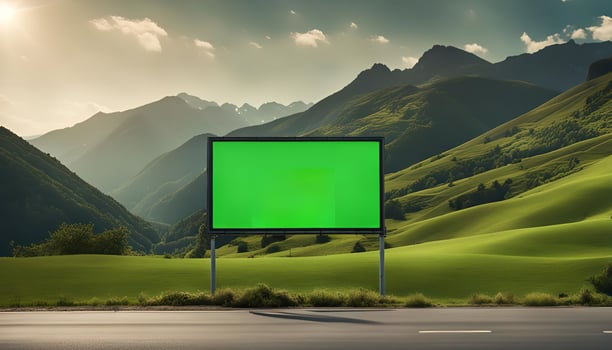Green Screen Billboard in Mountain Landscape photo