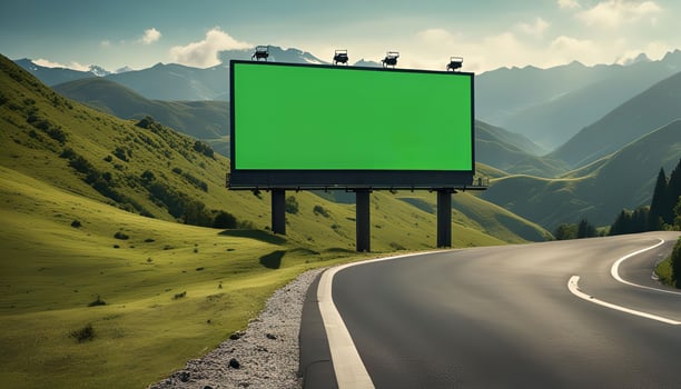 Blank Billboard on a Winding Road in the Mountains photo