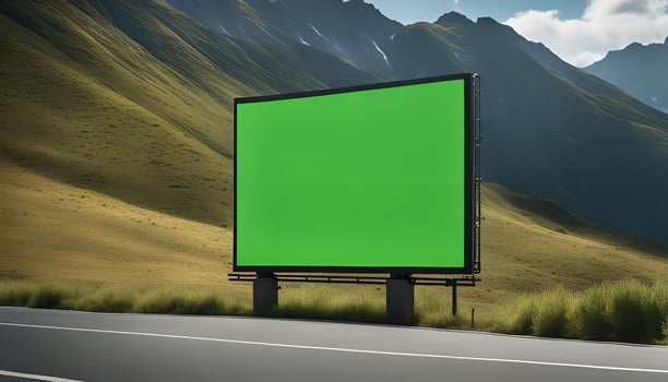 Green Screen Billboard in Mountain Landscape photo