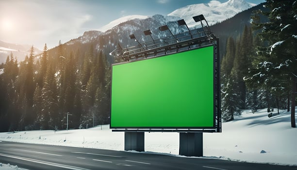Blank Billboard in Snowy Mountains photo