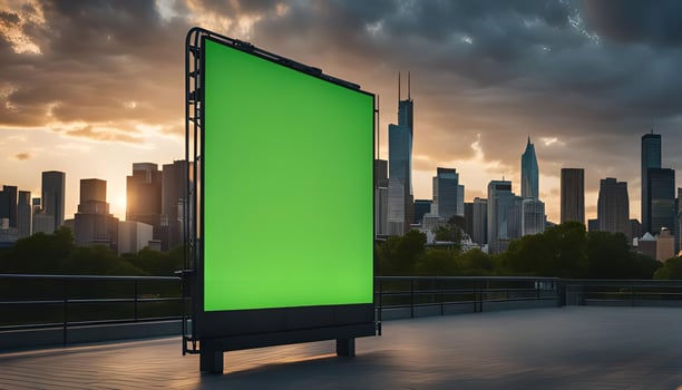 Green Screen Billboard in City Skyline at Sunset photo