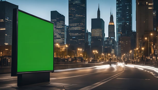 Blank Billboard in Cityscape at Night photo