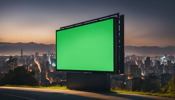 Green Screen Billboard Overlooking Night City photo