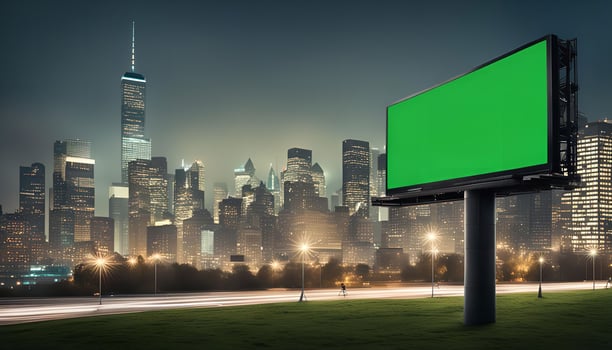 Blank Billboard in Front of a Cityscape photo