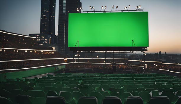 Stadium with a large green screen billboard photo