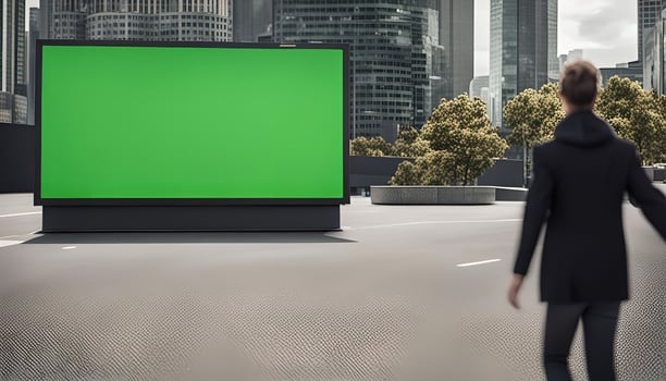 Man Walking Past a Billboard in the City photo