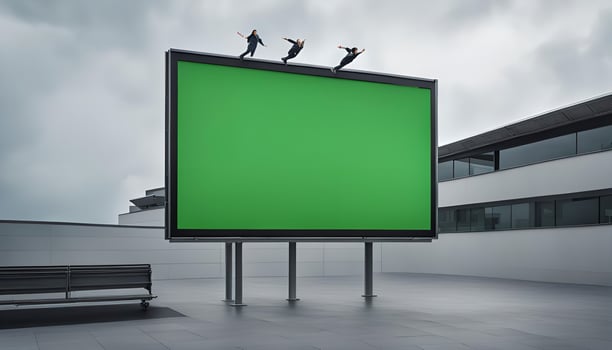 Billboard with Green Screen and People on Top photo