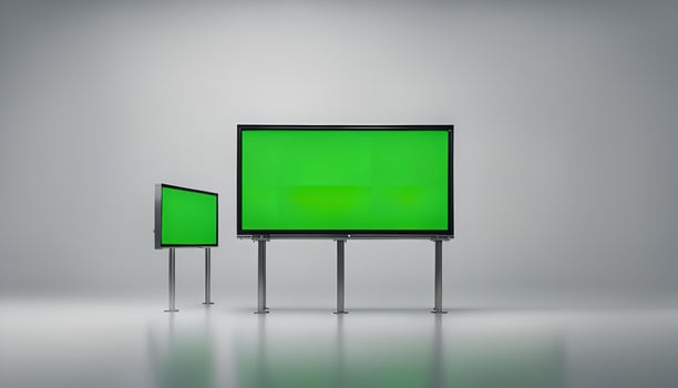 Two Green Screen Displays on Stands photo