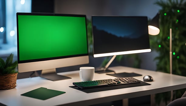 Desktop Computer with Green Screen photo