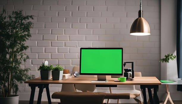Modern Workplace with Green Screen Computer photo