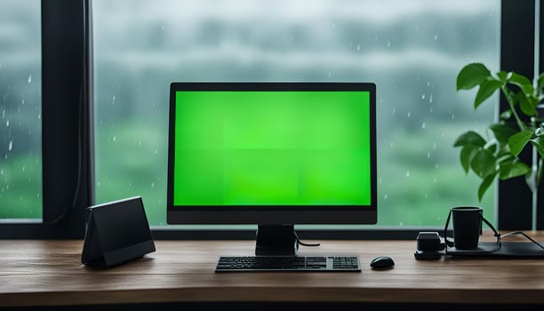 Desktop Computer with Green Screen photo