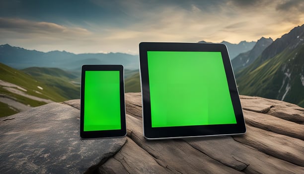 Tablet and Smartphone on Mountain Top photo