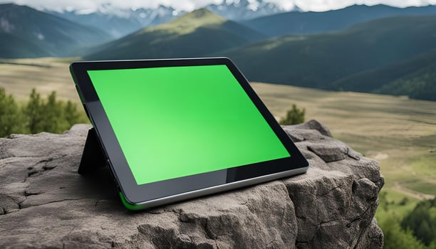 Tablet on a Mountain Landscape photo