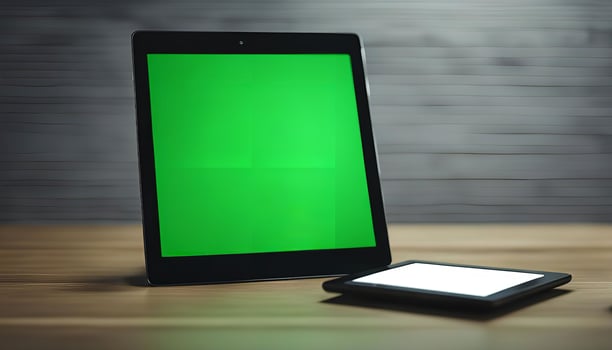 Two Tablets on a Wooden Desk photo