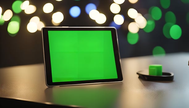 Green Screen Tablet Mockup with Bokeh Background photo