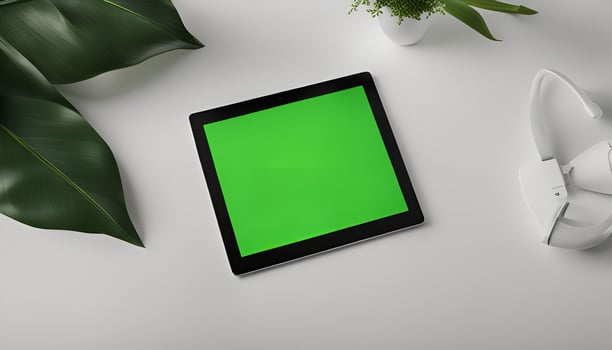 Green Screen Tablet on White Desk photo