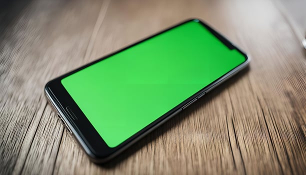 Smartphone on Wooden Surface with Green Screen photo