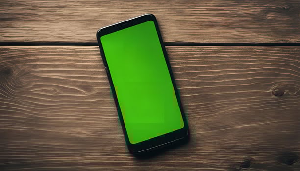 Smartphone with Green Screen on Wooden Background photo