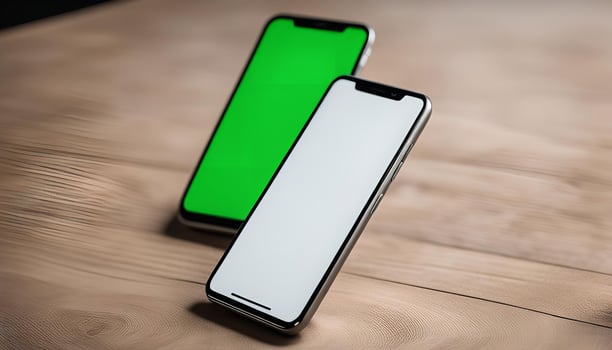 Two Smartphones on Wooden Table photo