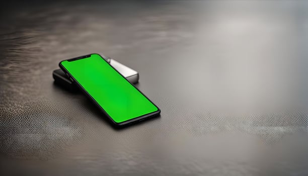 Smartphone with Green Screen on a Grey Surface photo