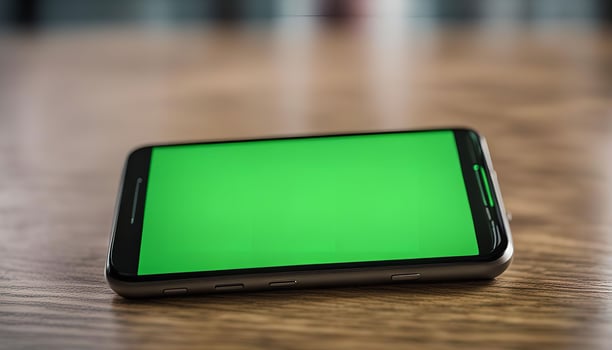 Smartphone with Green Screen on Wooden Table photo