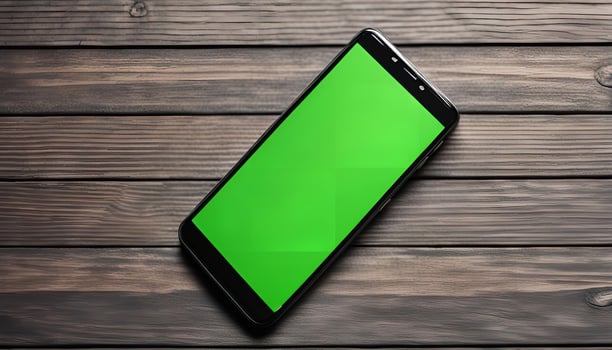 Smartphone with Green Screen on Wooden Background photo