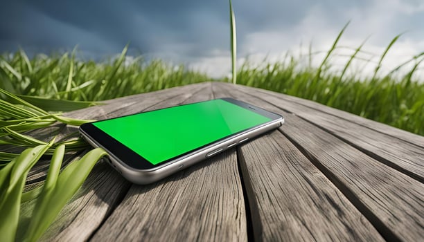 Smartphone on a Wooden Plank in a Field photo