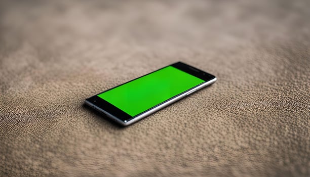 Smartphone with Green Screen on a Brown Surface photo