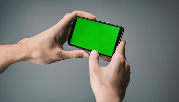Smartphone with Green Screen in Hands photo