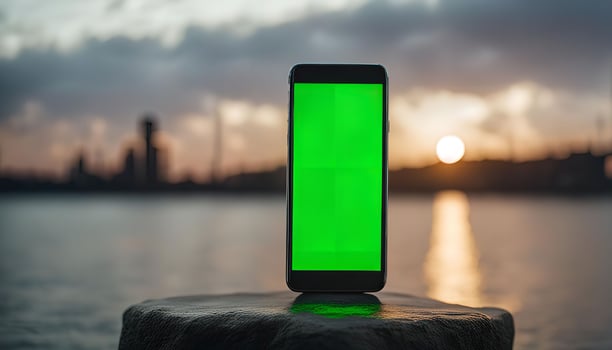 Smartphone on a Stone by the Water at Sunset photo