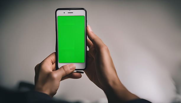 Hands Holding Smartphone with Green Screen photo