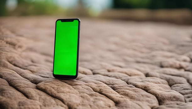 Smartphone with Green Screen on a Textured Surface photo